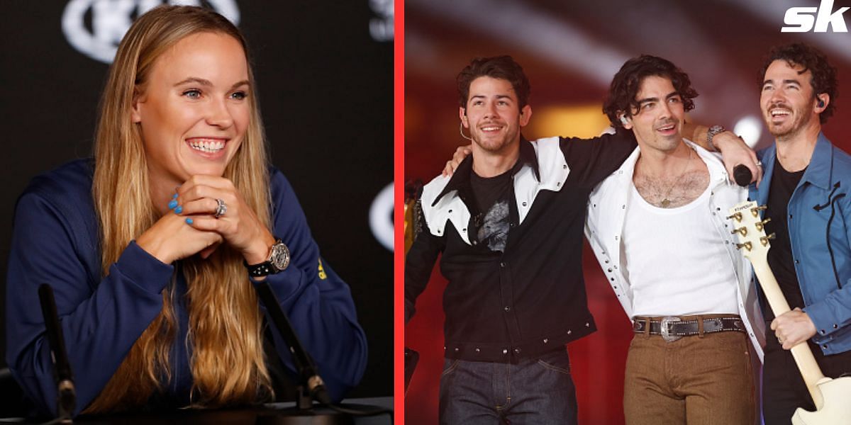 Caroline Wozniacki (L), the Jonas Brothers (R)