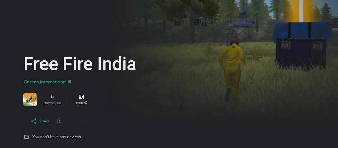 Free Fire India का गूगल प्ले स्टोर पेज 