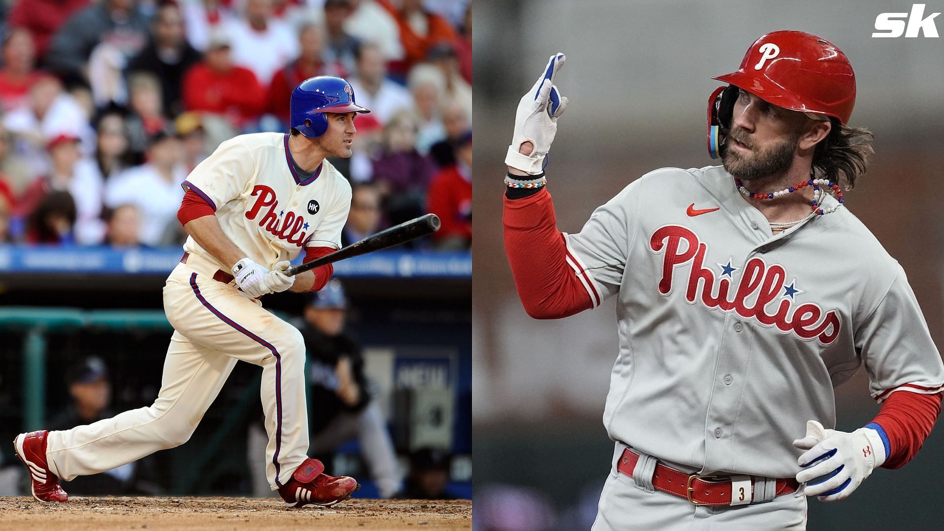 Former Phillies infielder Chase Utley and Bryce Harper 