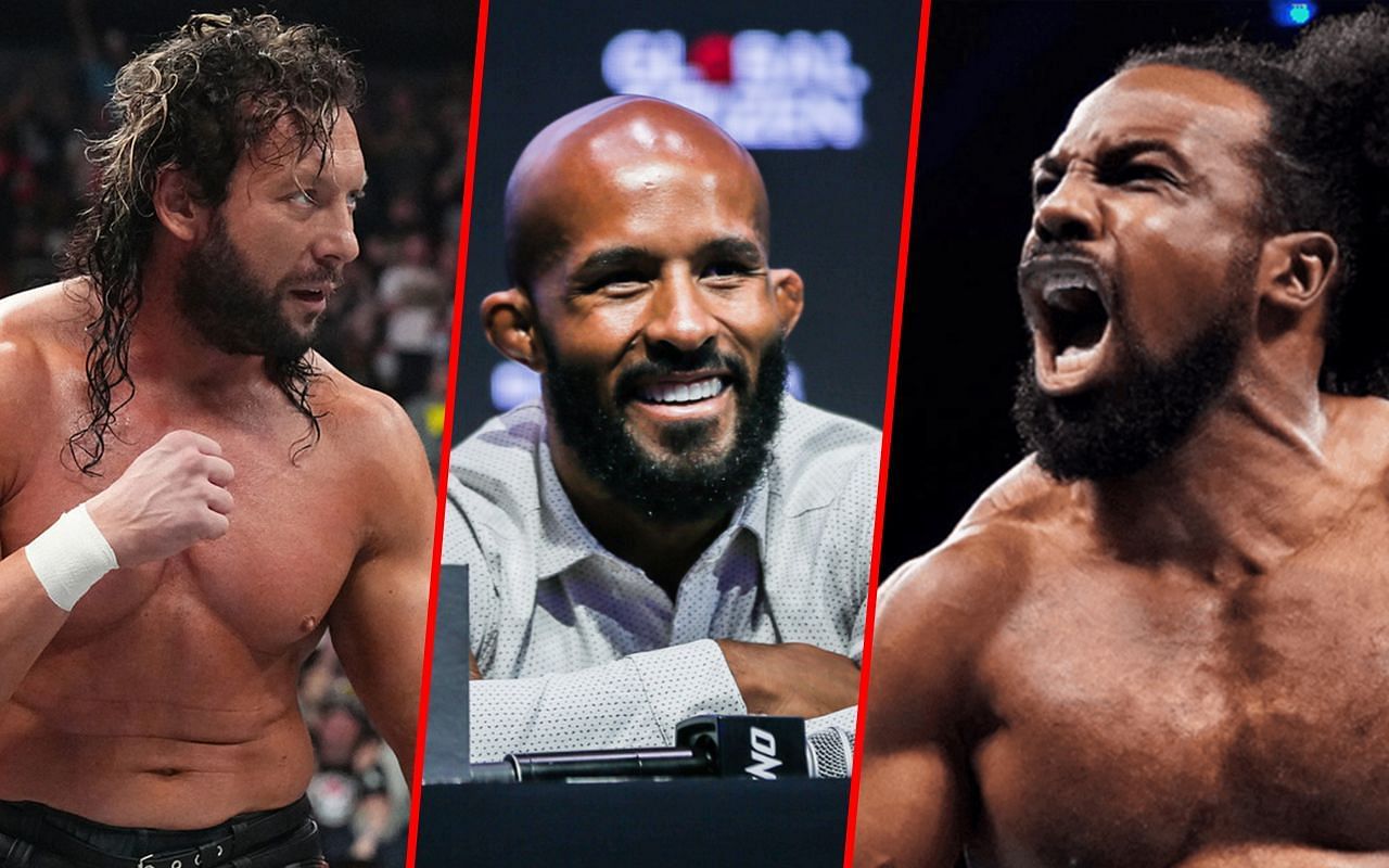 (From left to right) Kenny Omega, Demetrious Johnson, and Xavier Woods.