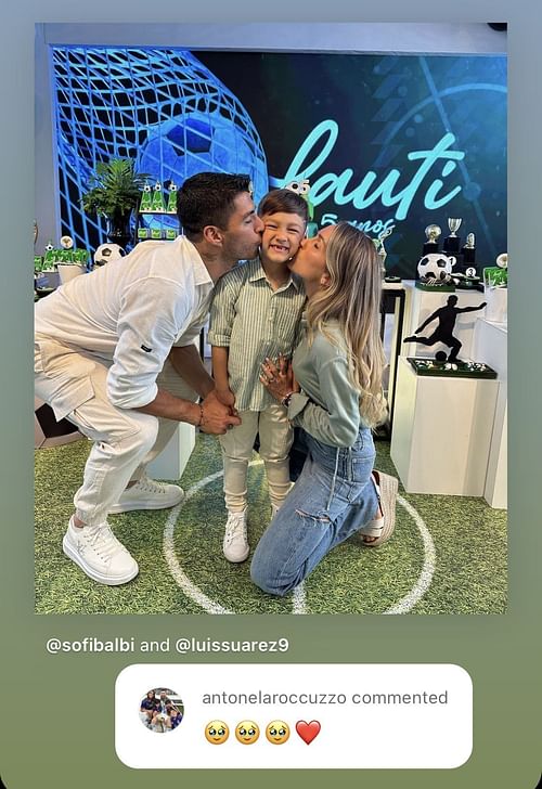 Antonela Roccuzzo's comment on Luis Suarez and Sofi Balbi's Instagram post.