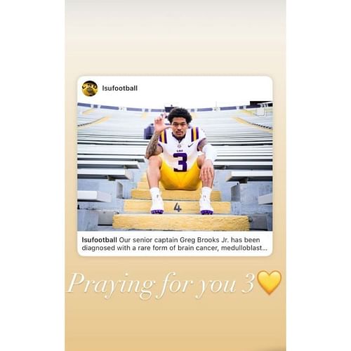 LSU Tigers coach Brian Kelly put up an Instagram story supporting Greg Brooks Jr.