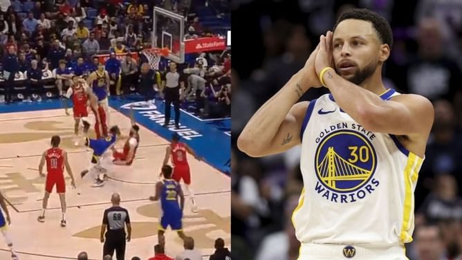 Watch: Steph Curry flips up insane layup as Warrior star goes crashing into Larry Nance Jr.