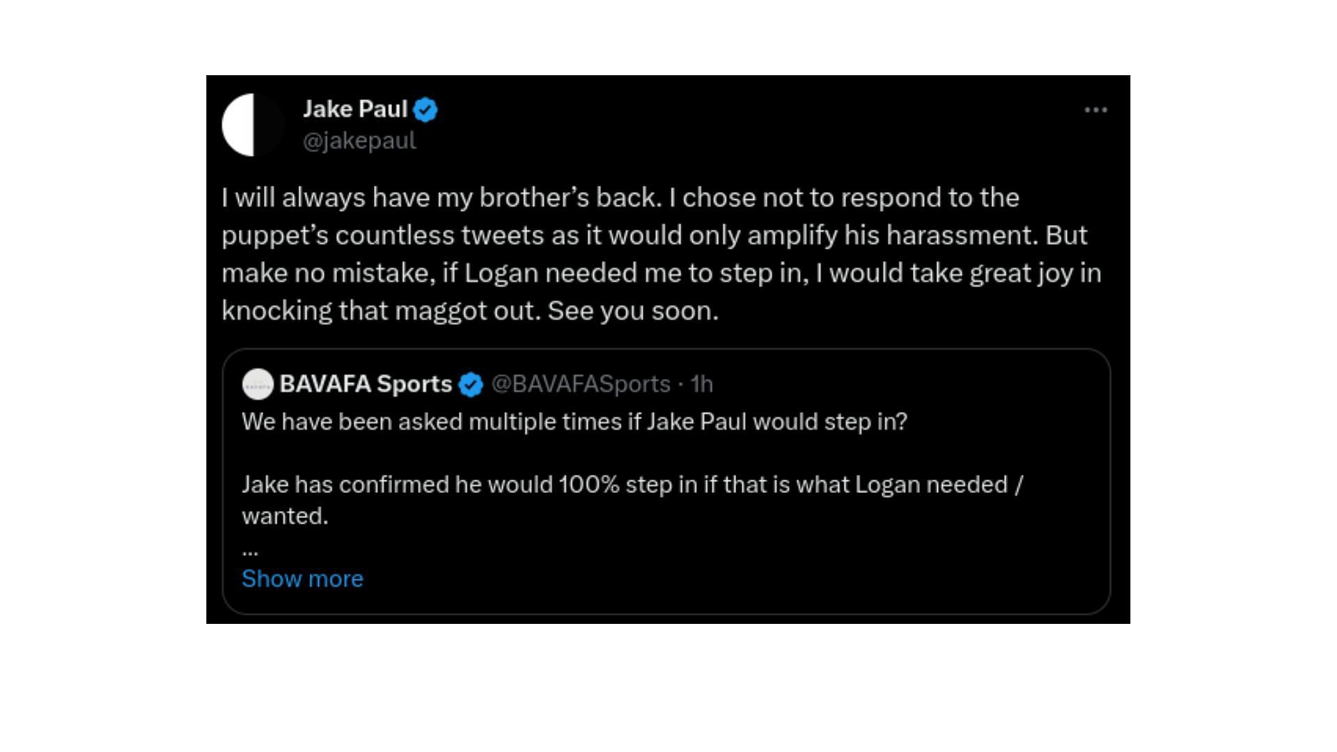 Jake Paul&#039;s response on X