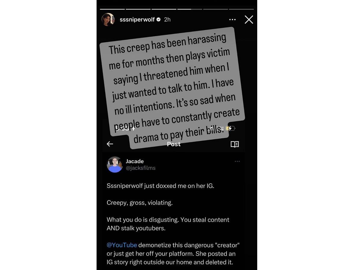 YouTuber retorts by stating John harassed her online (Image via Instagram)