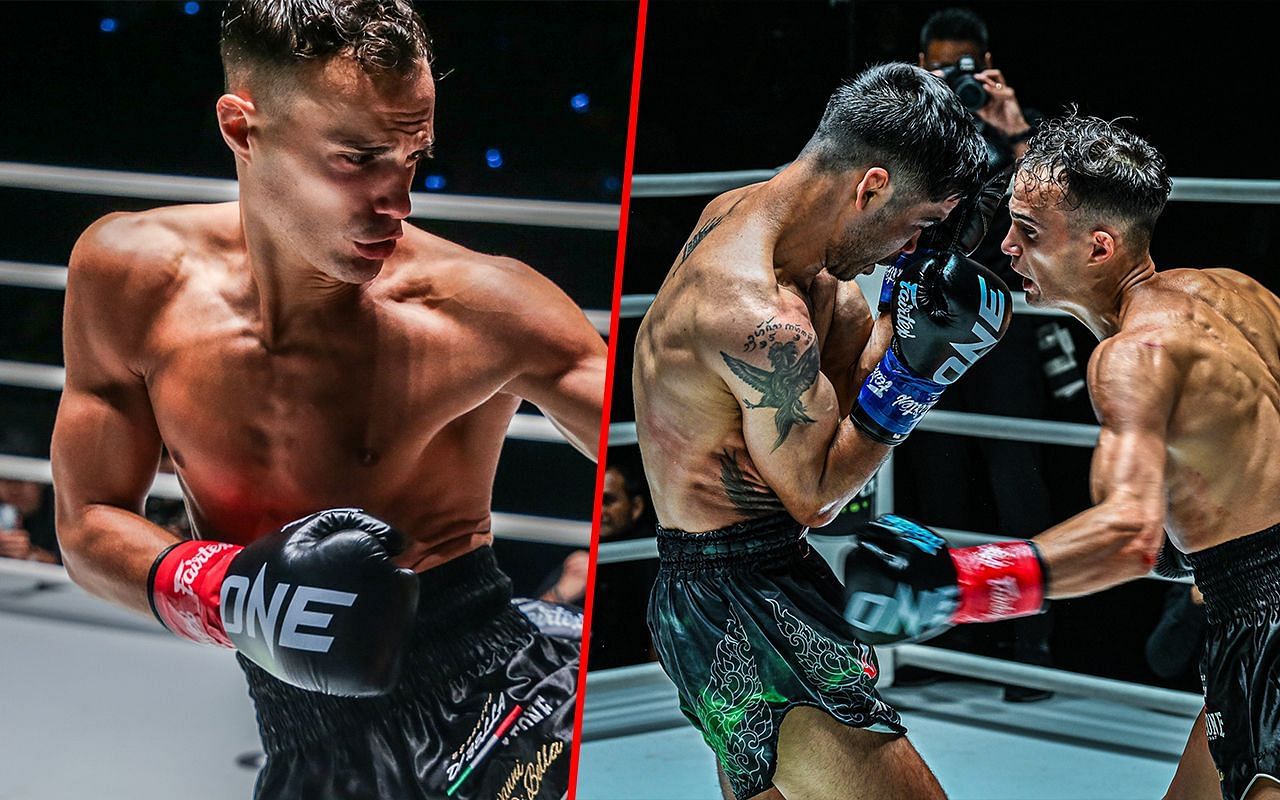 Jonathan Di Bella (left) and Di Bella fighting Danial Williams (right) | Image credit: ONE Championship