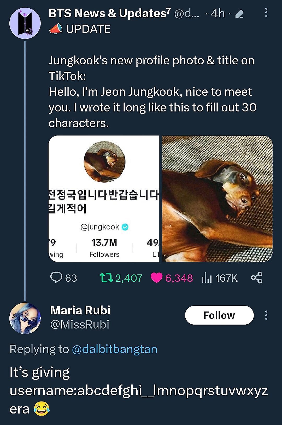 Fans talking about Seven singer&#039;s new TikTok profile pic (Image via missrubi/X)