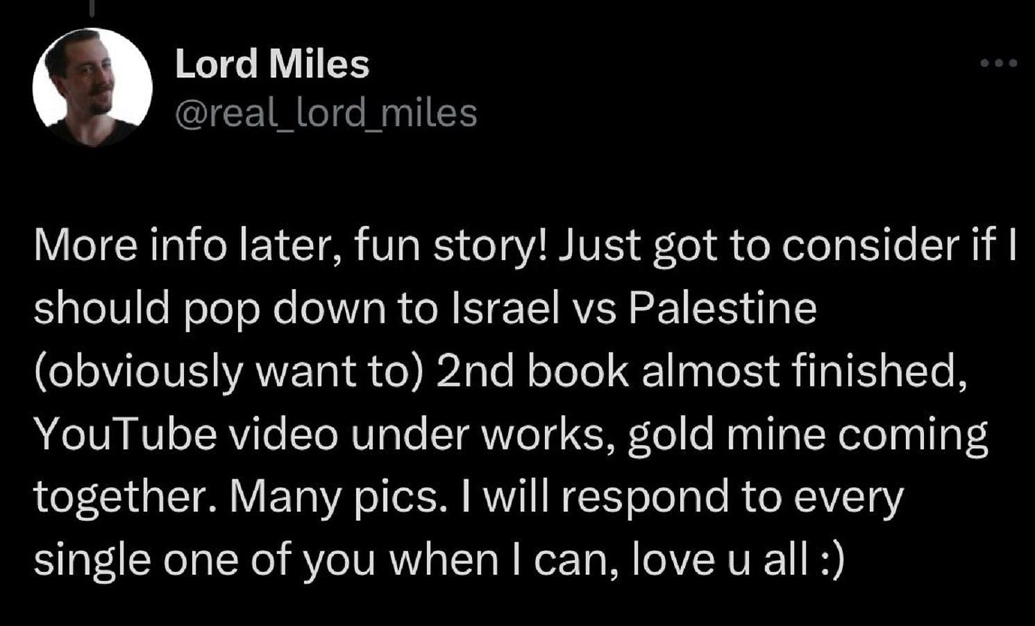 YouTuber could potentially visit Israel or the State of Palestine (Image via X)