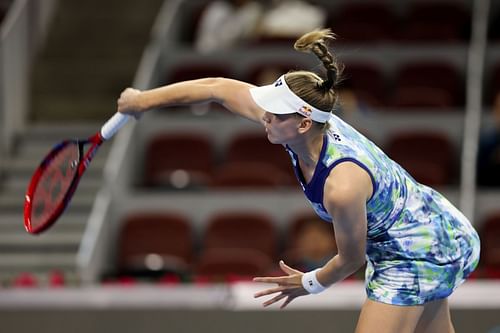 Elena Rybakina in action at the 2023 China Open.