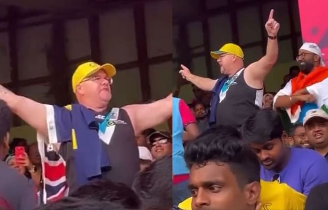 [Watch] An Australian fan chants 'Bharat Mata Ki Jai' during AUS vs PAK 2023 World Cup clash at Chinnaswamy Stadium in Bengaluru