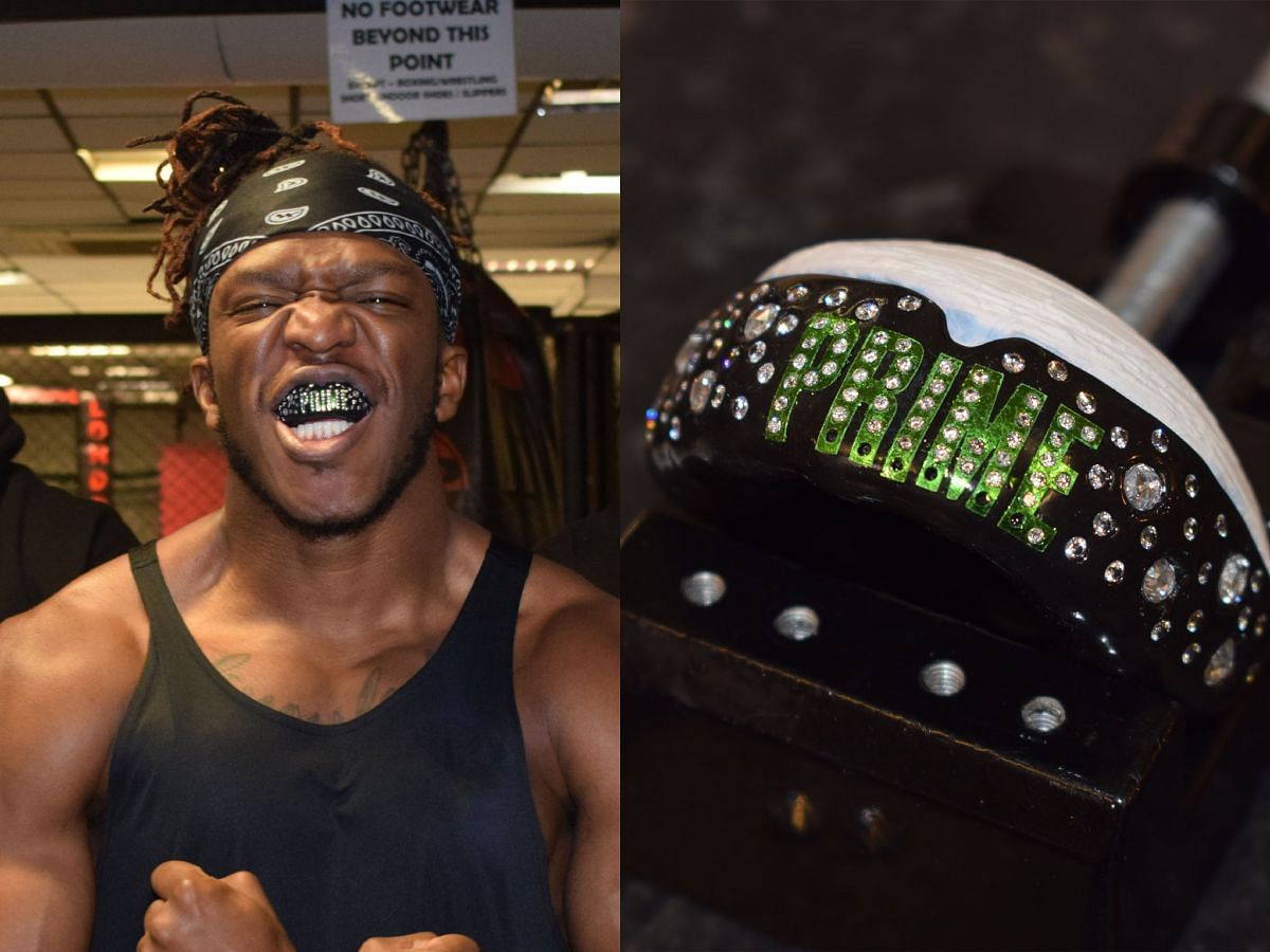 KSI showcases his new mouthguard with diamonds (Image via Twitter)