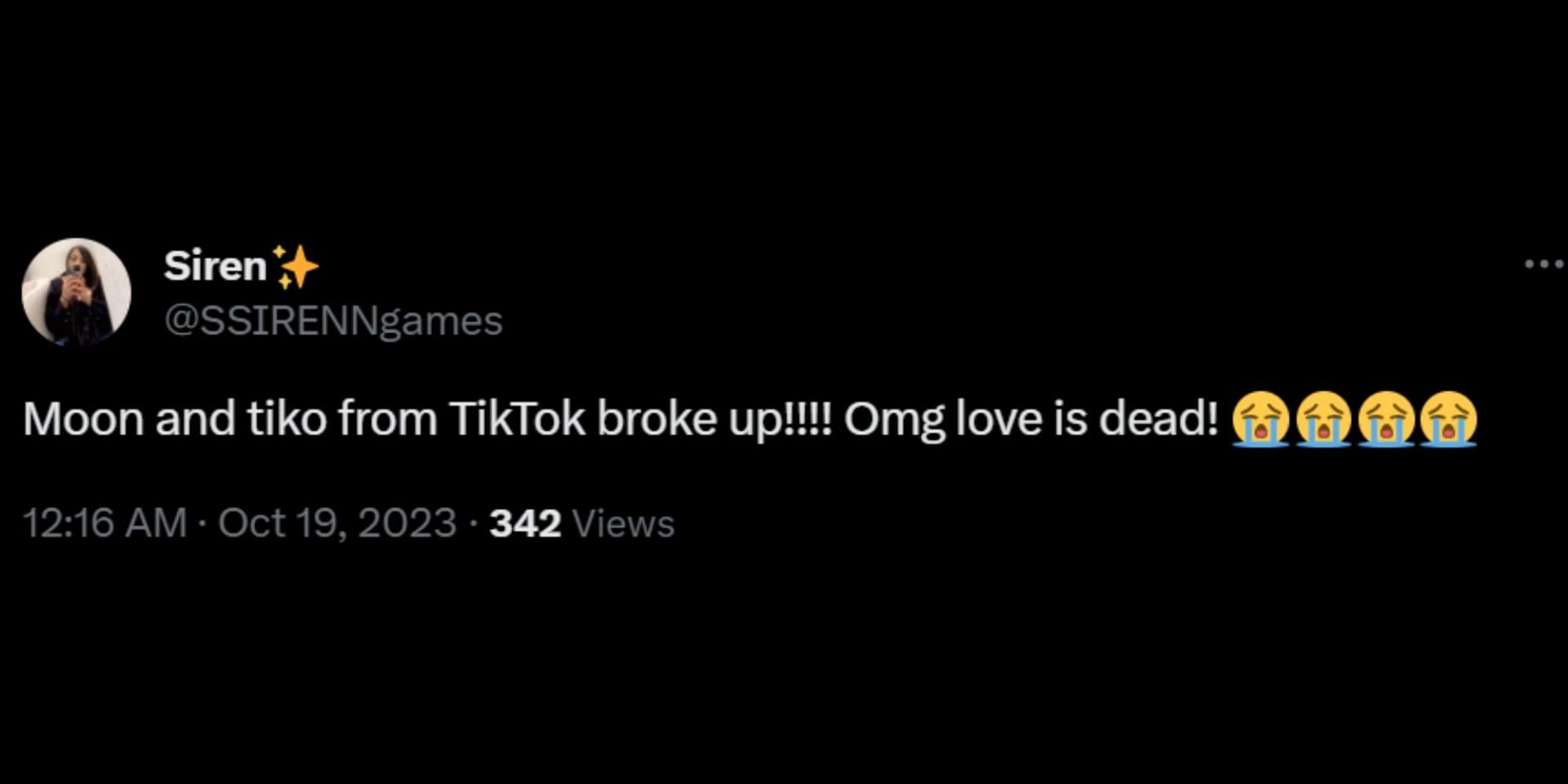 Fans react to @moontellthat&#039;s breakup announcement with husband Tiko. (Image via X/@SSIRENNgames)