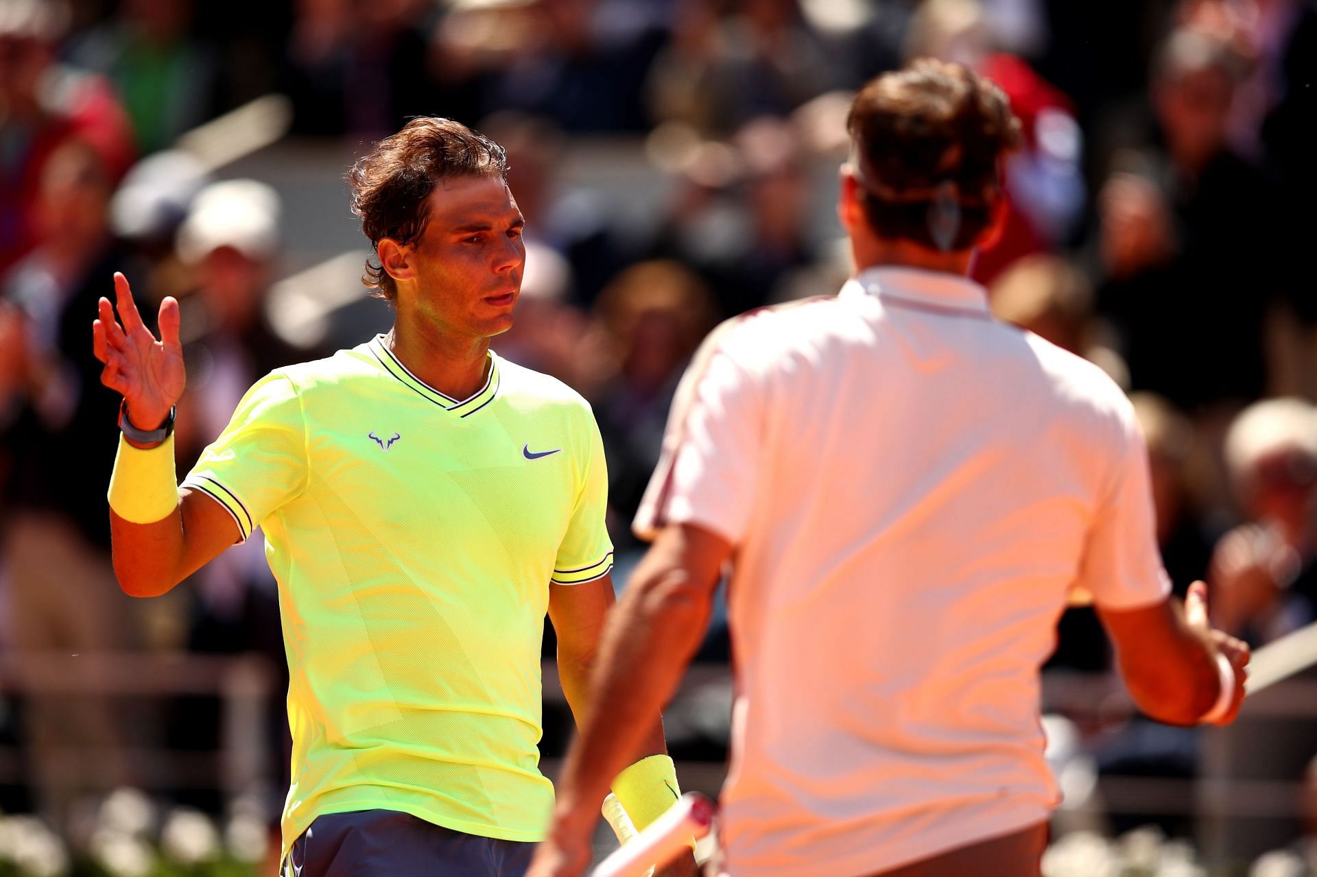 Rafael Nadal and Roger Federer after their French Open 2019 semifinal