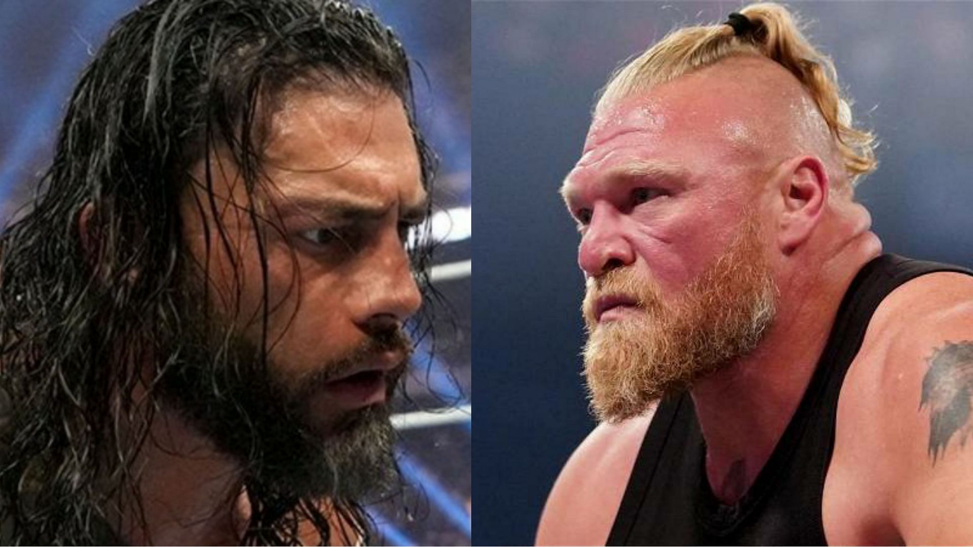 Roman Reigns (left); Brock Lesnar (right)