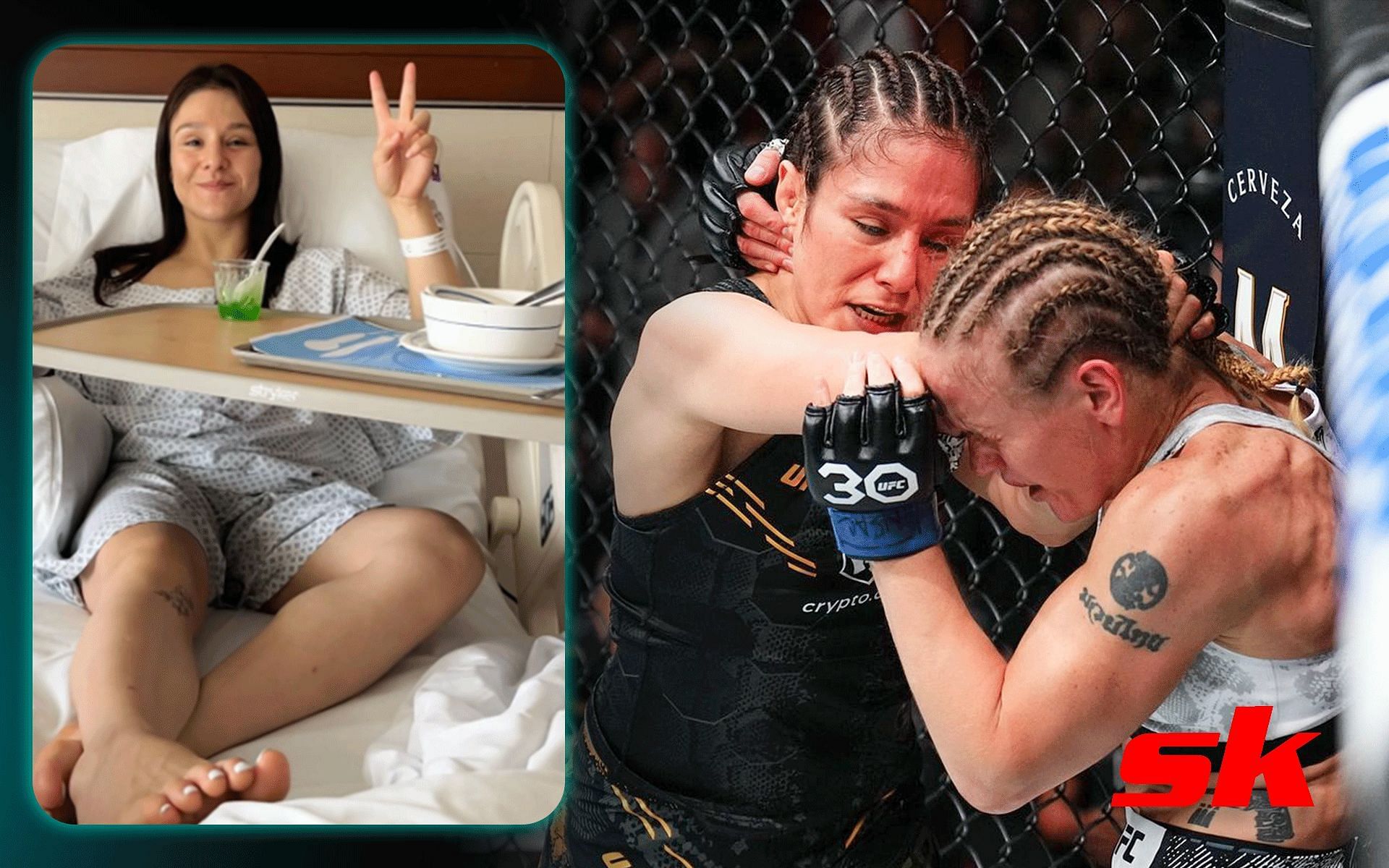 Alexa Grasso and Alexa Grasso vs. Valentina Shevchenko [Image credits: @alexa_grasso on Instagram and @ufc on Twitter]