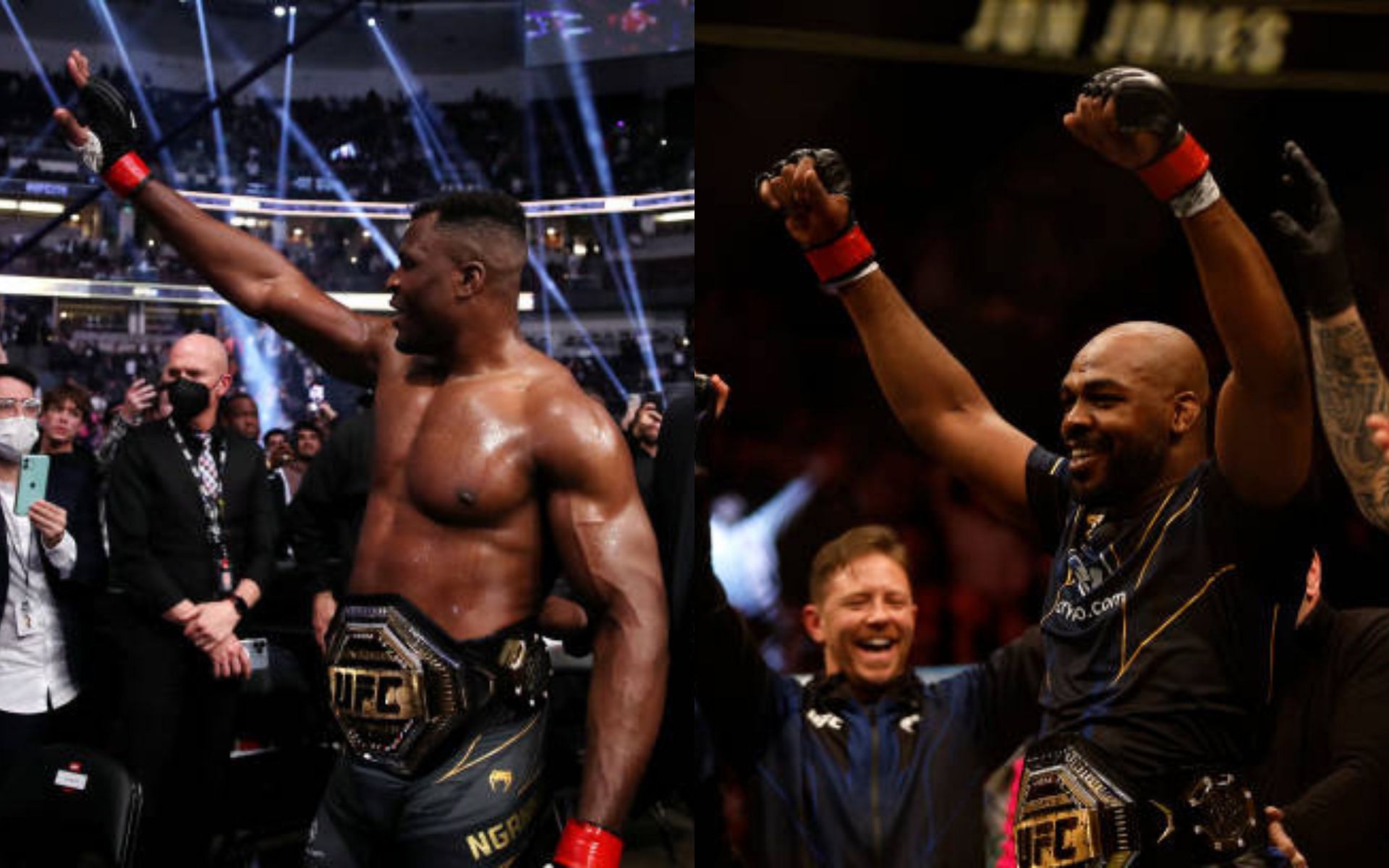 Francis Ngannou (left); Jon Jones (right)