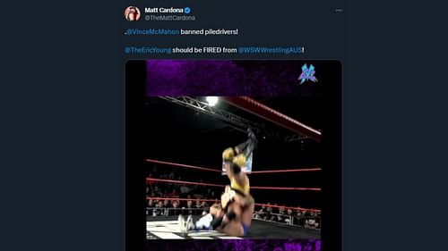 Matt Cardona posted about the piledriver he took from Eric Young