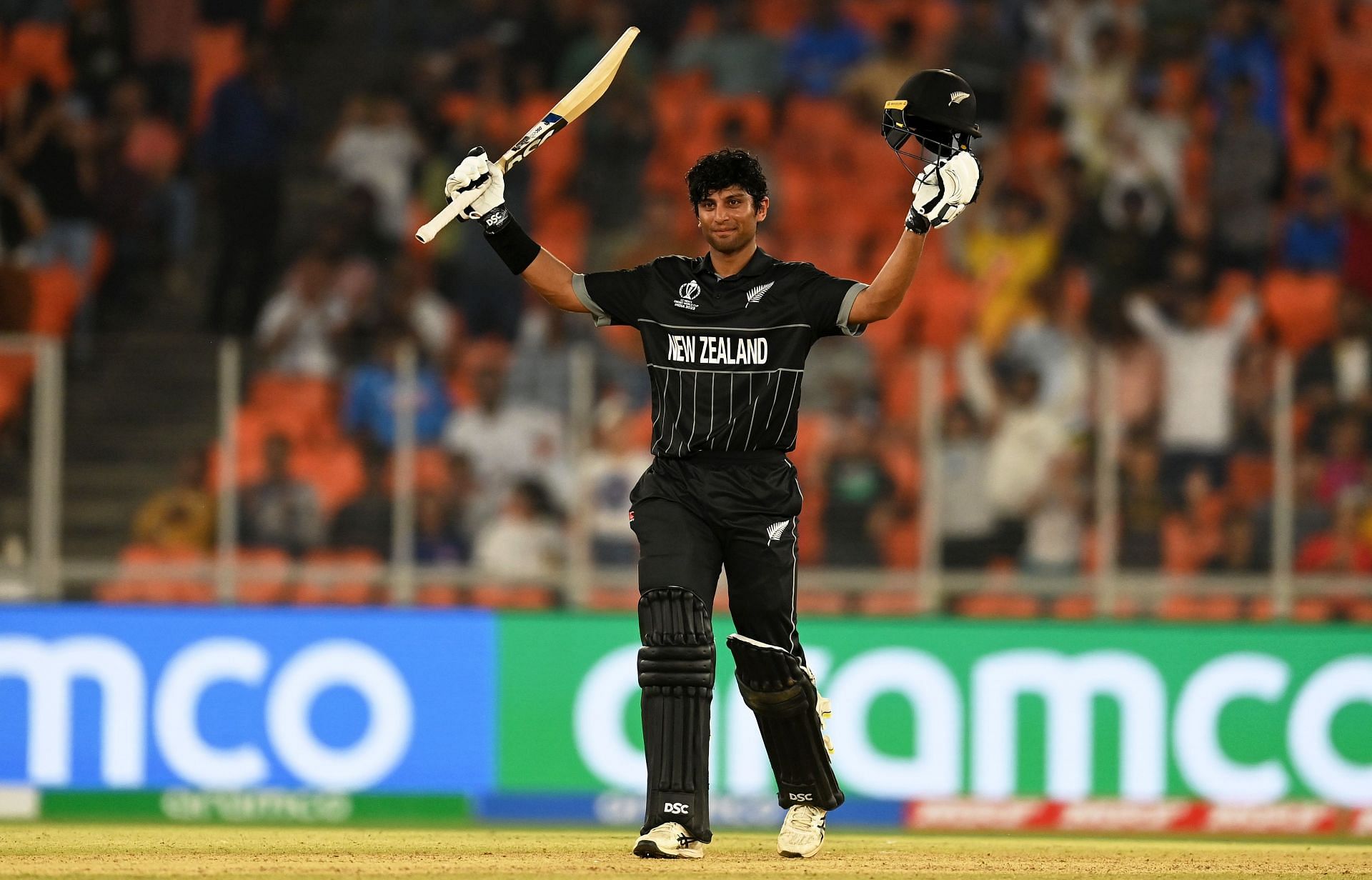 Rachin Ravindra acknowledging his maiden ODI century [Getty Images]