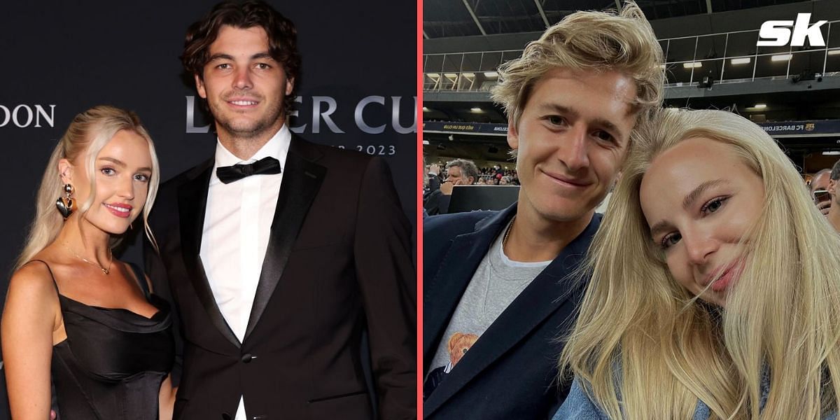 Taylor Fritz and girlfriend Morgan Riddle (L) &amp; Sabastian Korda and girlfriend Ivana Nedved (R)