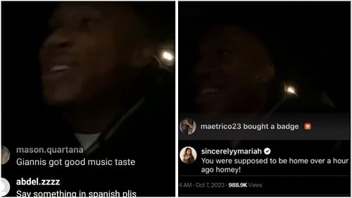 Mariah Riddlesprigger comments on Giannis' Instagram Live Feed.