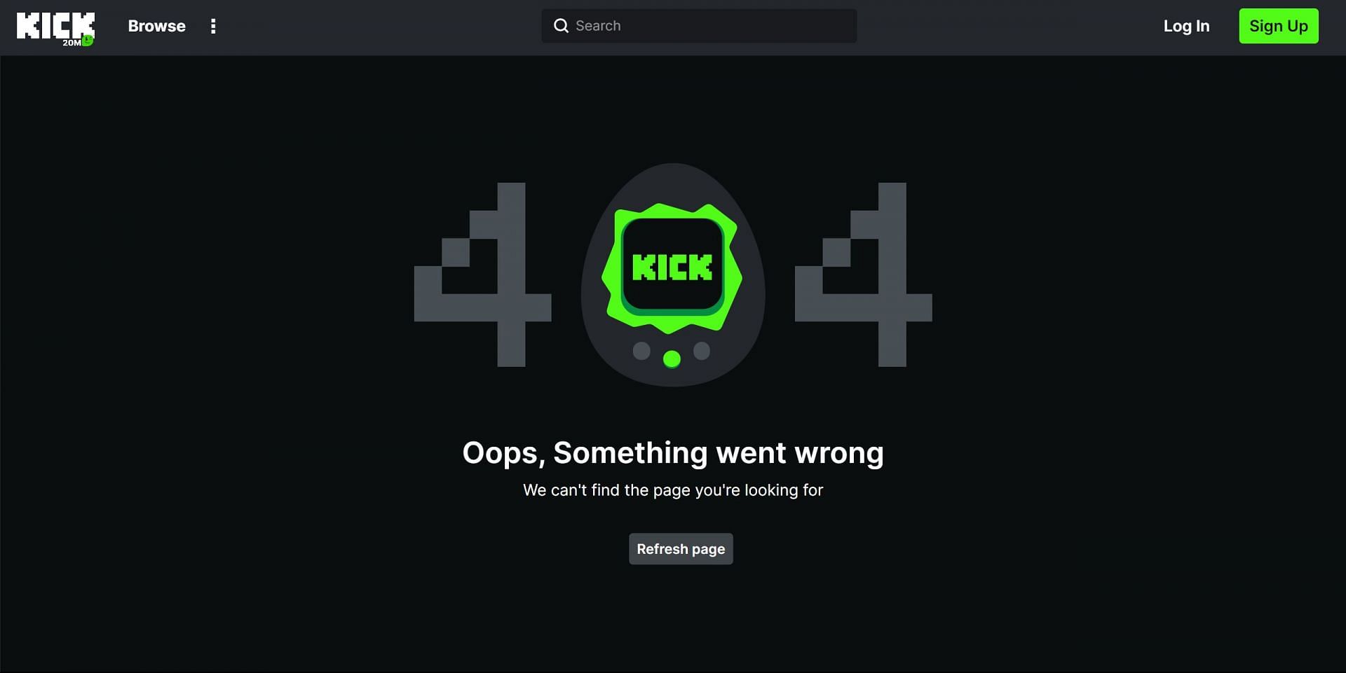 Error message on Kick when accessing the streamers&#039; channel on October 24, 2023 (Image via Kick)