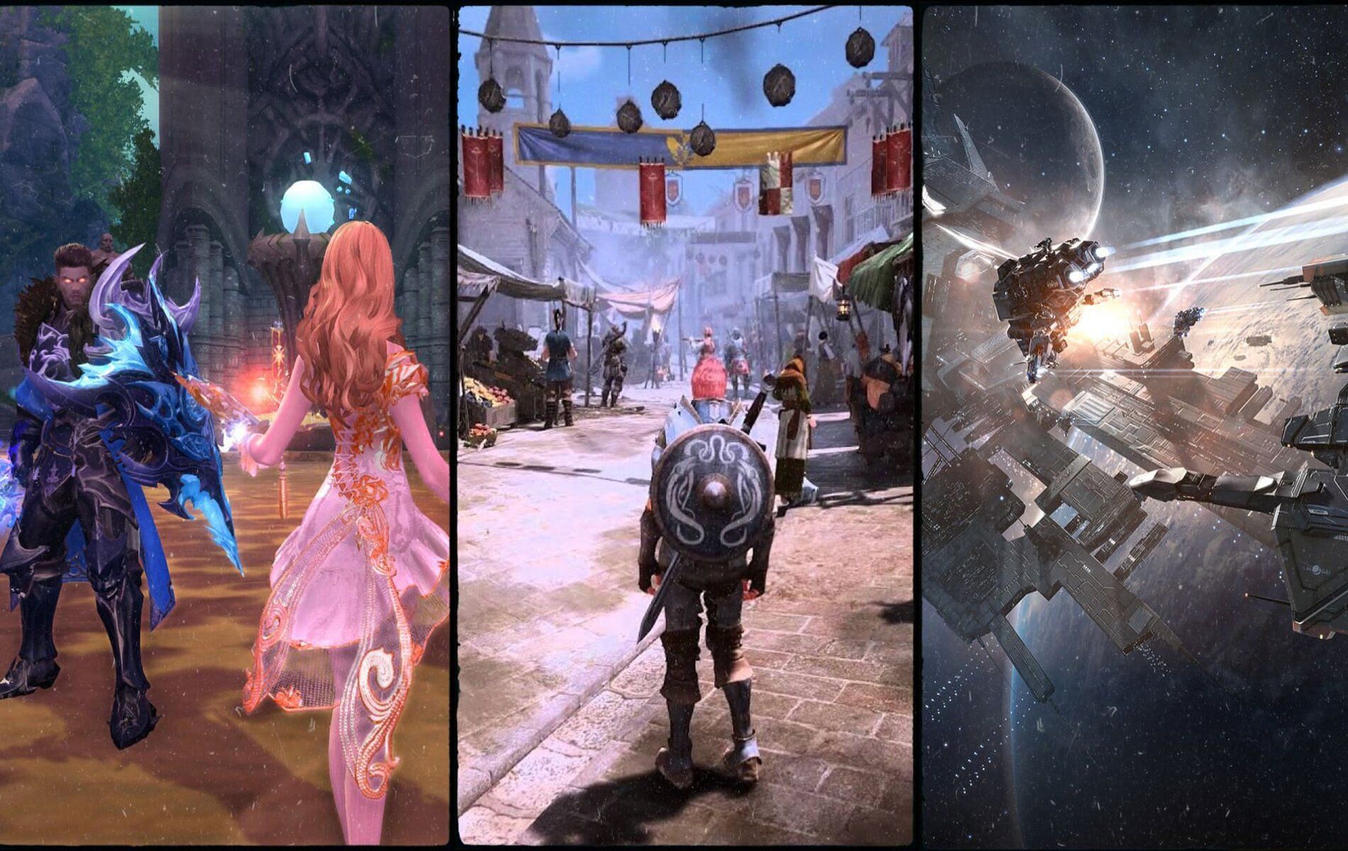 The image portrays artworks and screenshots from Aion, Black Desert Online and EVE Online