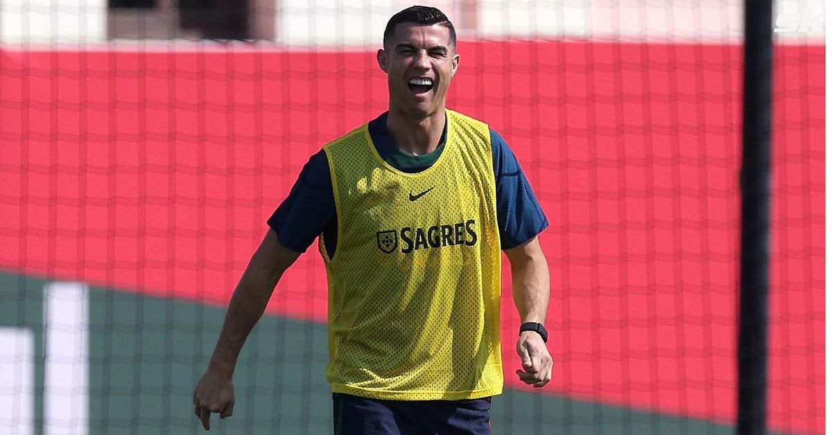 Cristiano Ronaldo looks celebratory as he shares photos from Portugal training ahead of match against Slovakia