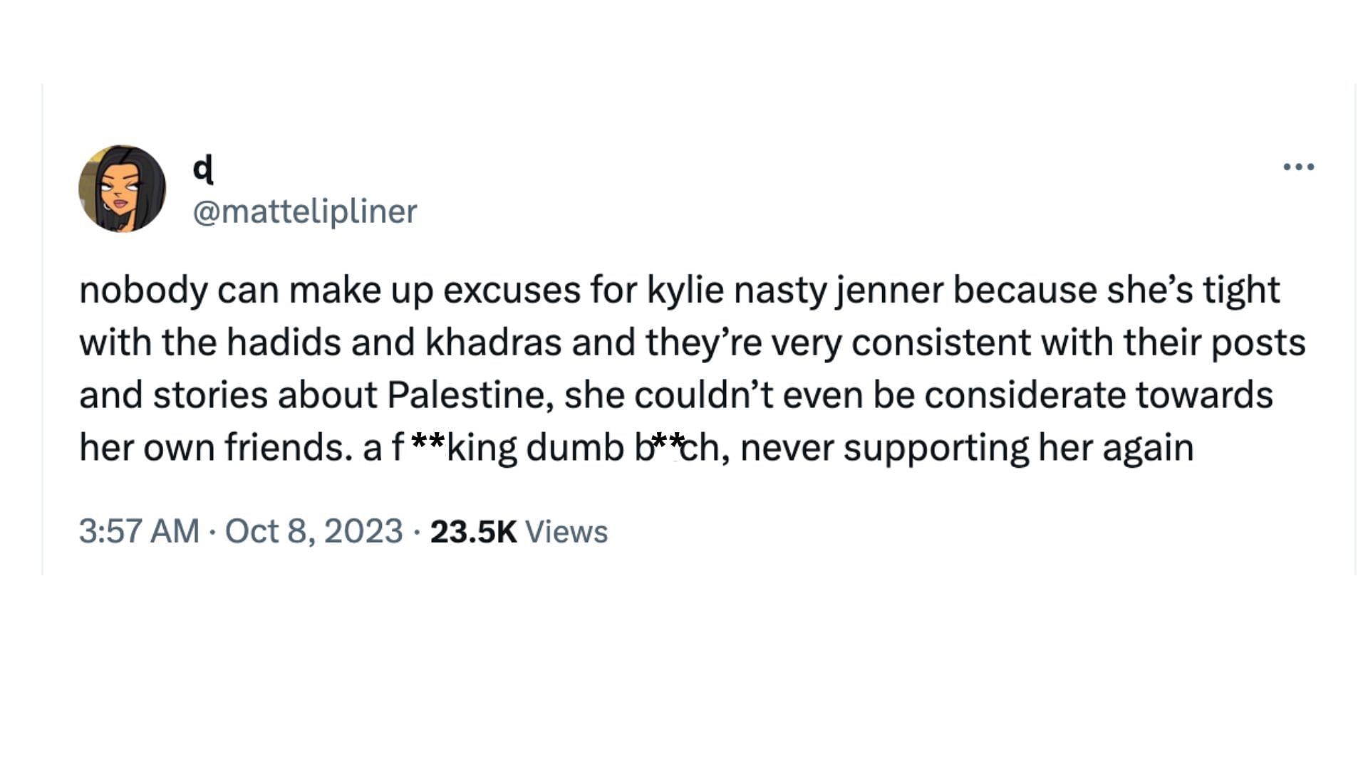 Kylie gets slammed by fans (Image via X/@mattelipliner)