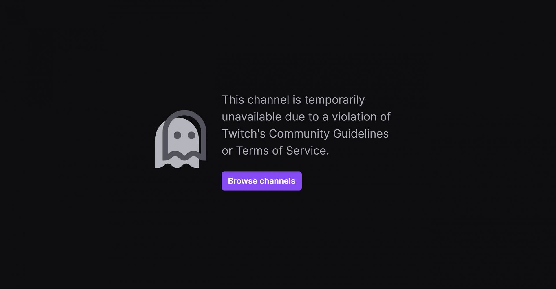 Ban message that appeared on the streamer&#039;s channel as of October 4, 2023 (Image via Twitch)