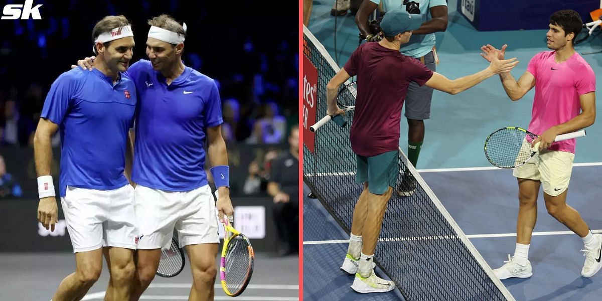 Rafael Nadal Roger Federer (L) Carlos Alcaraz Jannik Sinner (R)