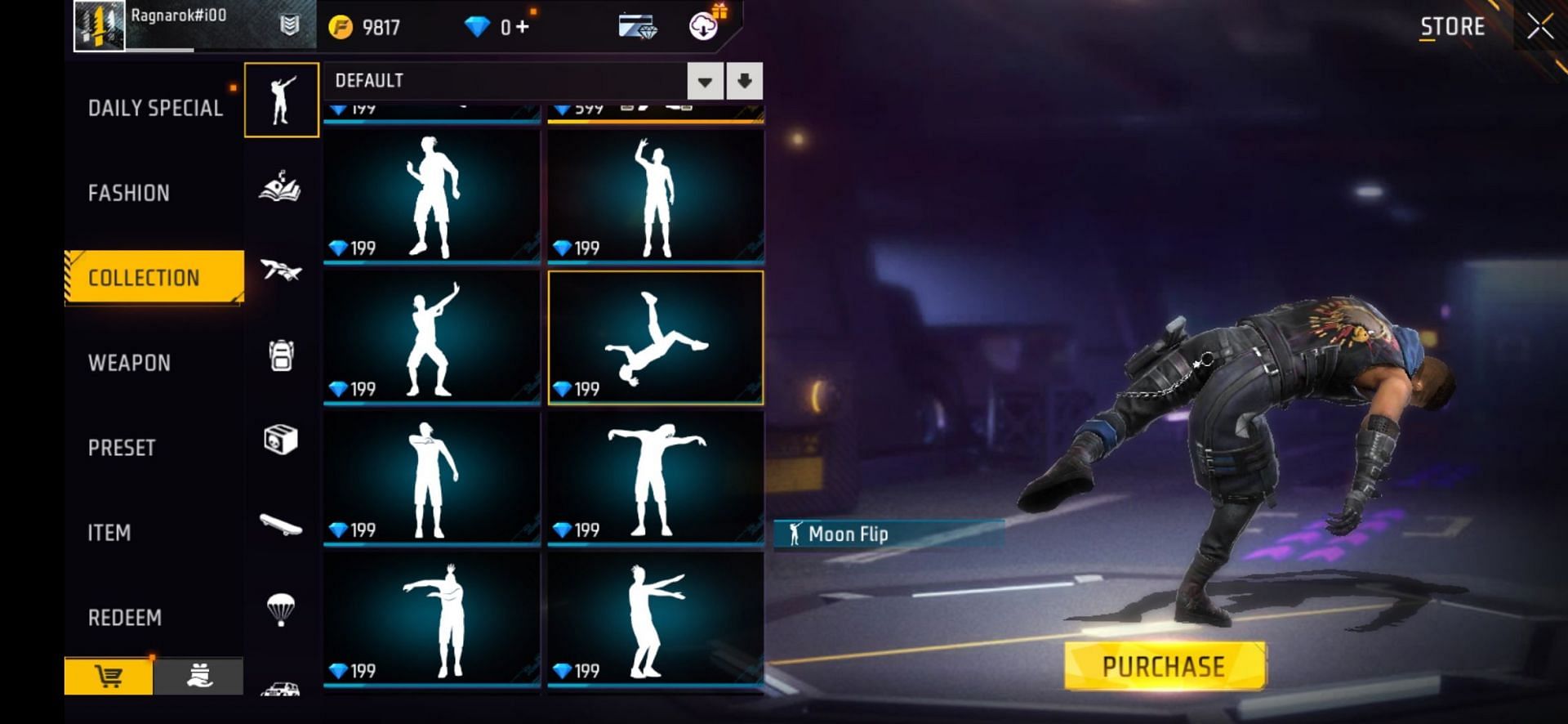 Moon Flip emote (Image via Garena)