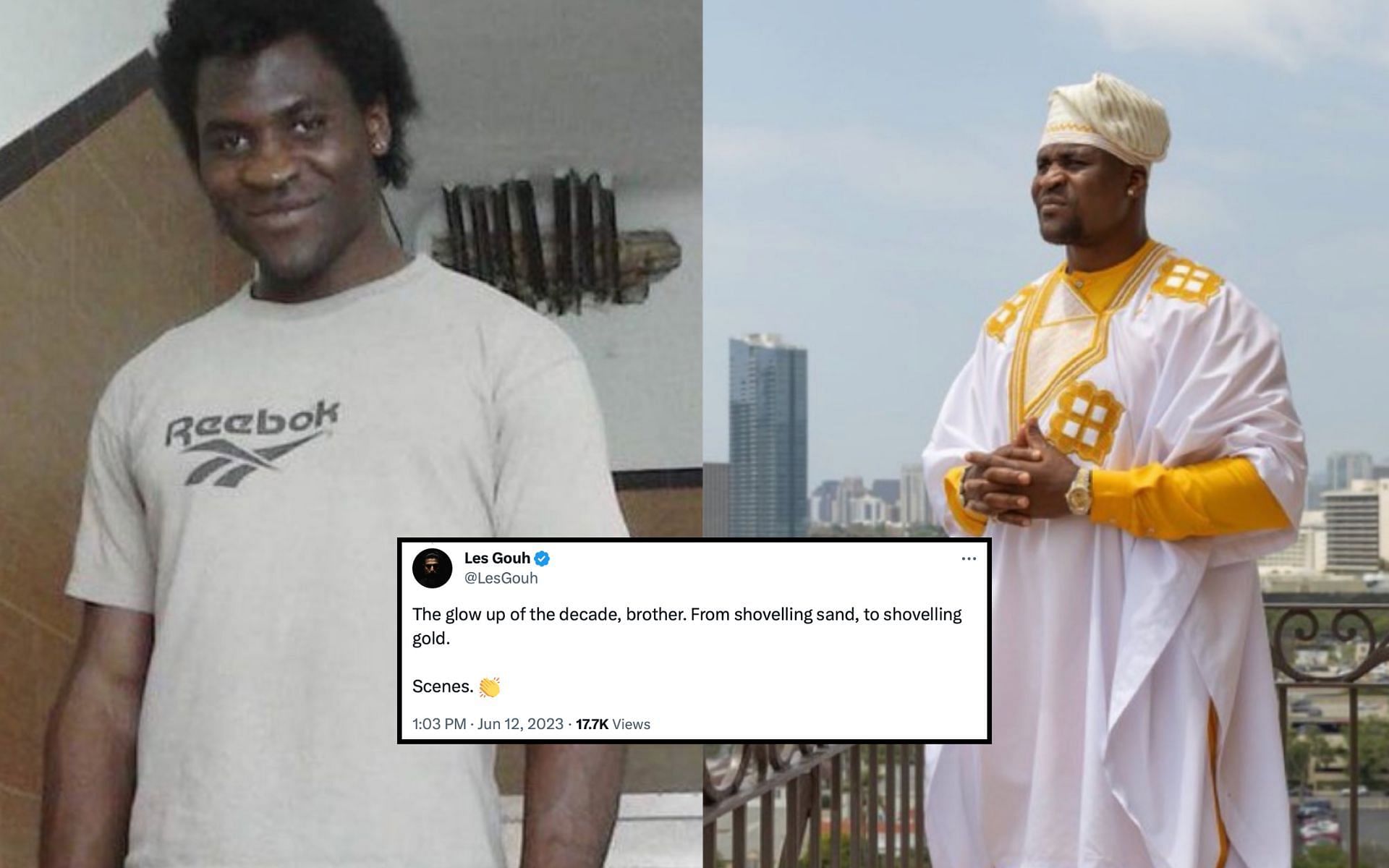 Francis Ngannou in 2013 (left) and 2023 (right) [Photo Courtesy @francis_ngannou on X]