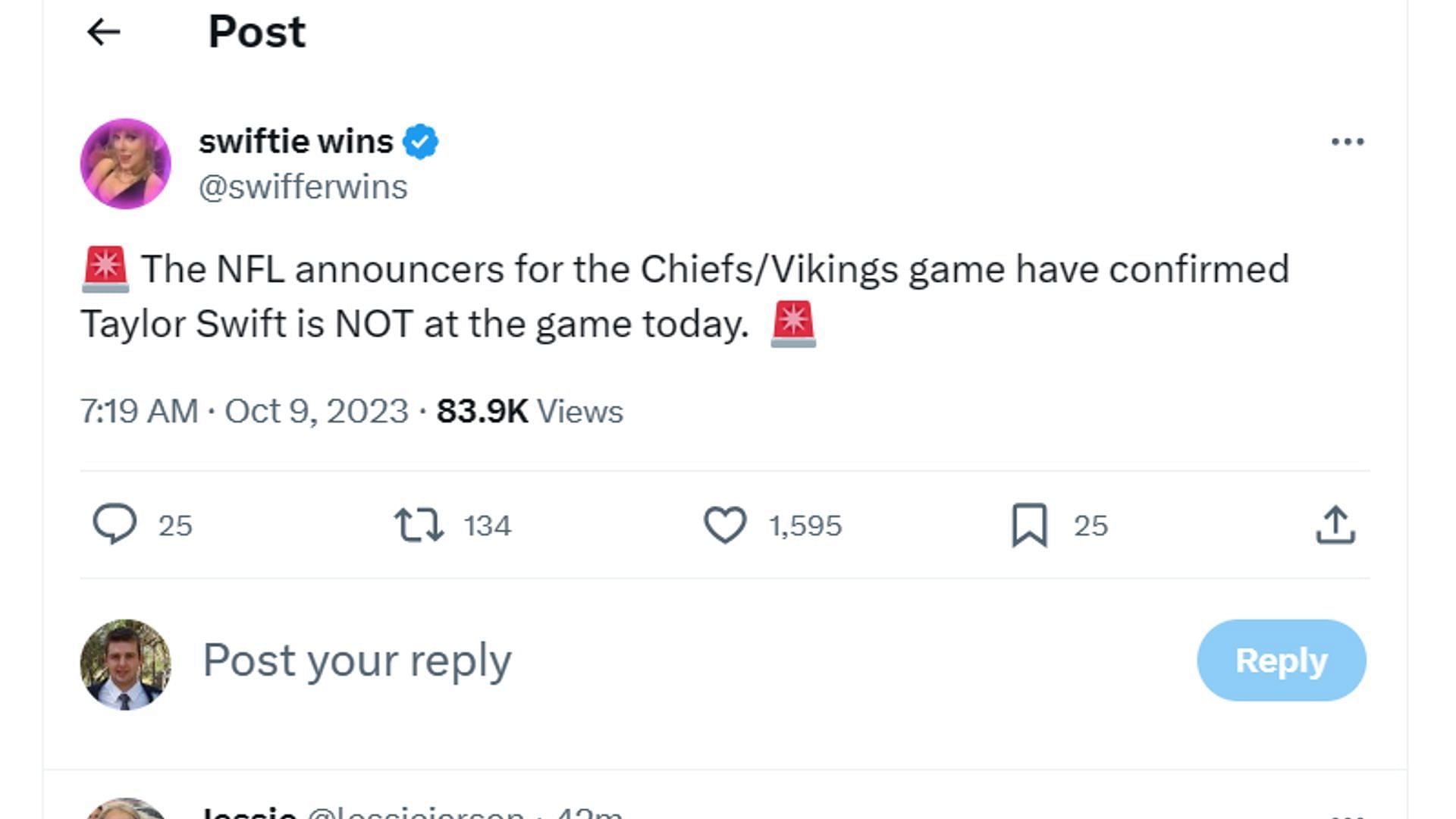 Taylor Swift's message for fans upset about her at Chiefs games