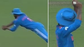 [Watch] Ravindra Jadeja gestures for the 'Best Fielder' medal after taking an absolute stunner in IND vs BAN 2023 World Cup match
