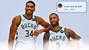 "Nurkic never did that": Fans hilariously project Damian Lillard's thoughts as he watches Giannis Antetokounmpo's freakish vertical