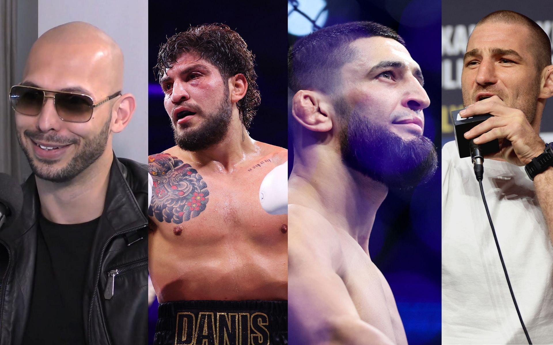 Andrew Tate, Dillon Danis, Khamzat Chimaev, Sean Strickland (from left to right). [via Getty Images and X]