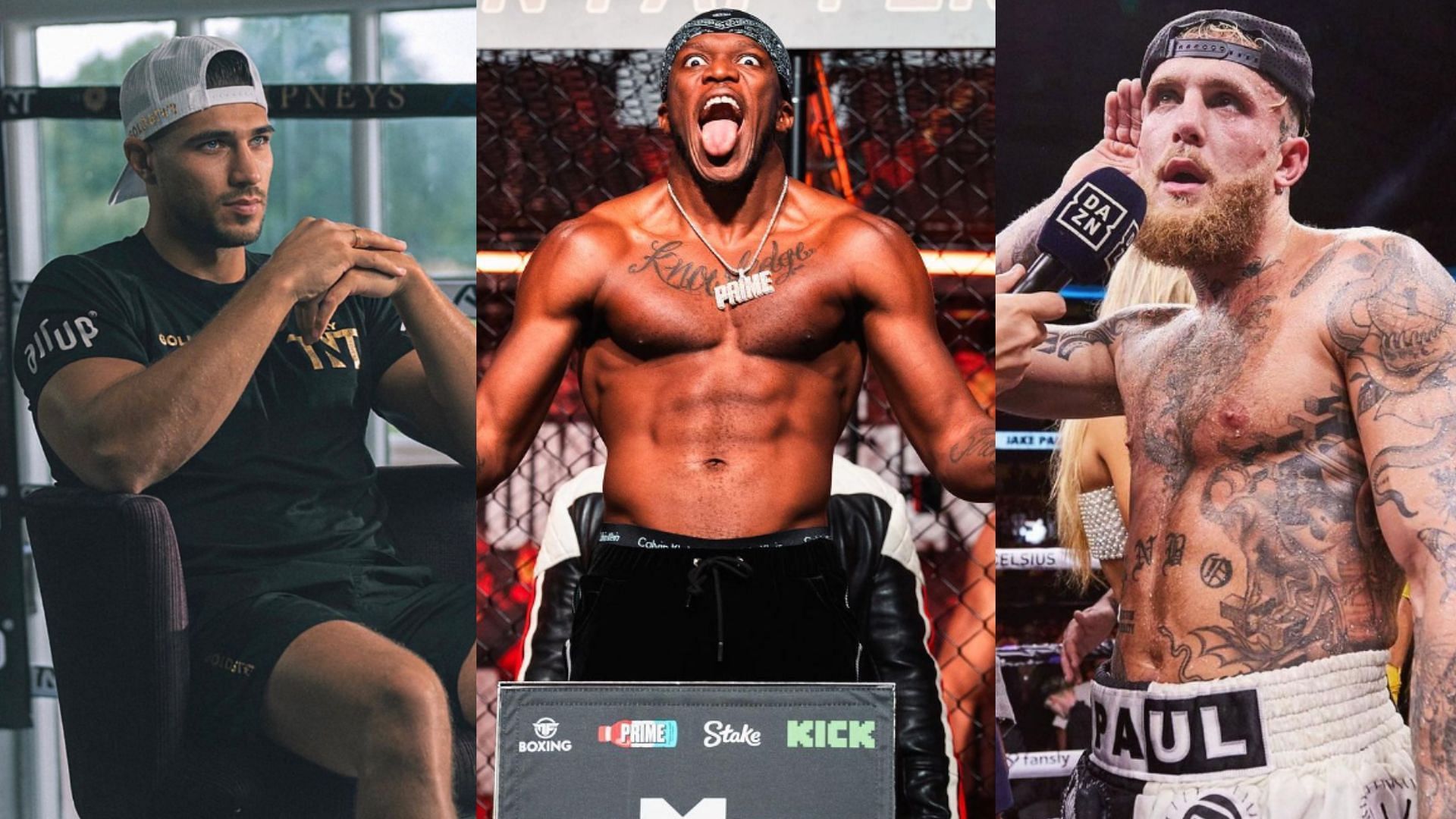 Tommy Fury (left), KSI (centre), Jake Paul (right) [Images courtesy of @tommyfury, @ksi &amp; @jakepaul on Instagram]