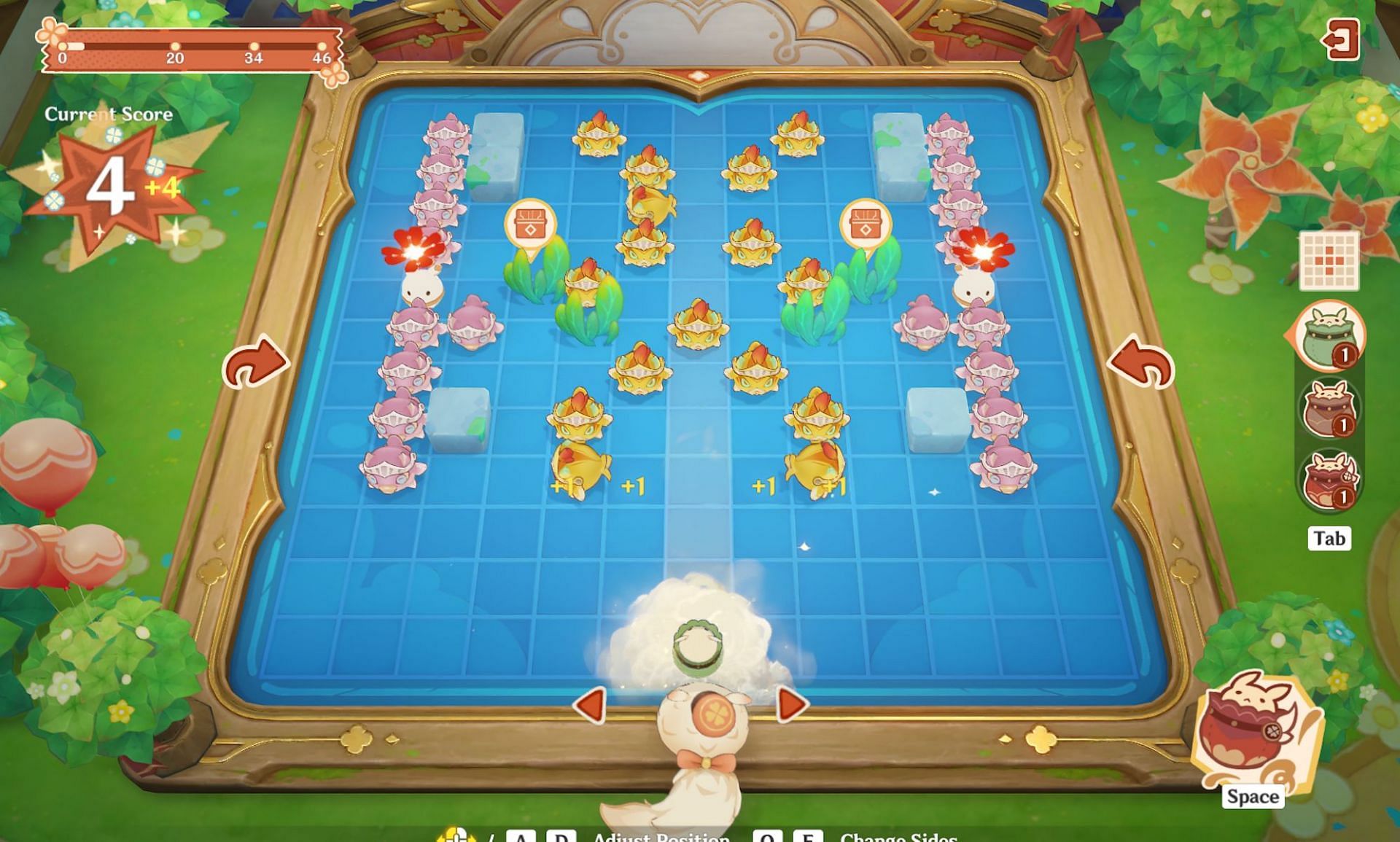 You need to time it so the yellow and pink fish are near this explosion (Image via HoYoverse)