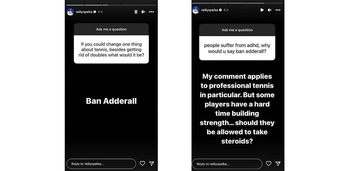 A screen capture of Reilly Opelka&#039;s Instagram stories