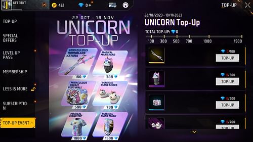 Here is the Unicorn Top-Up event inside the game (Image via Garena)