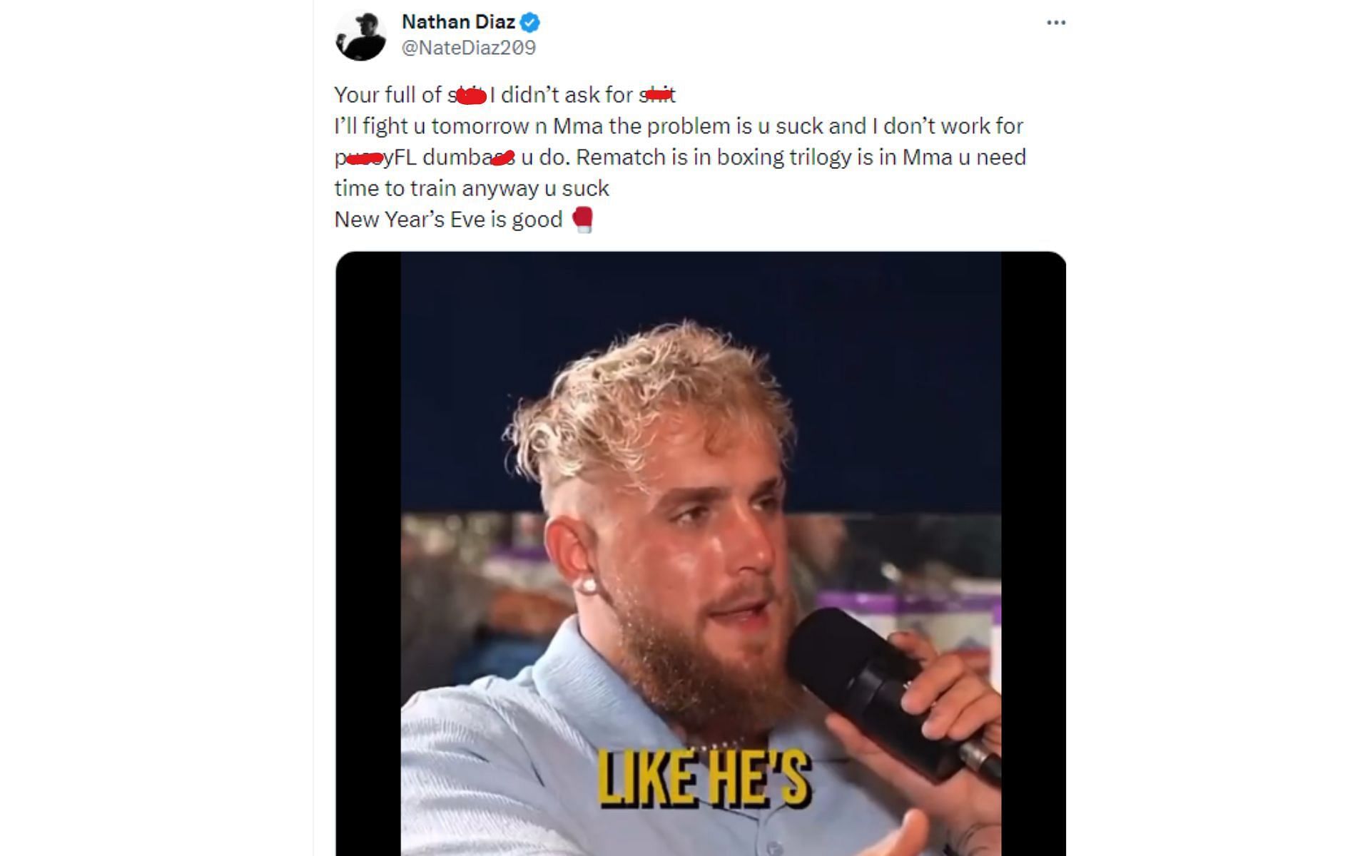 Tweet responding to Jake Paul&#039;s comments