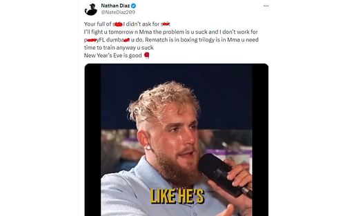 Tweet responding to Jake Paul's comments