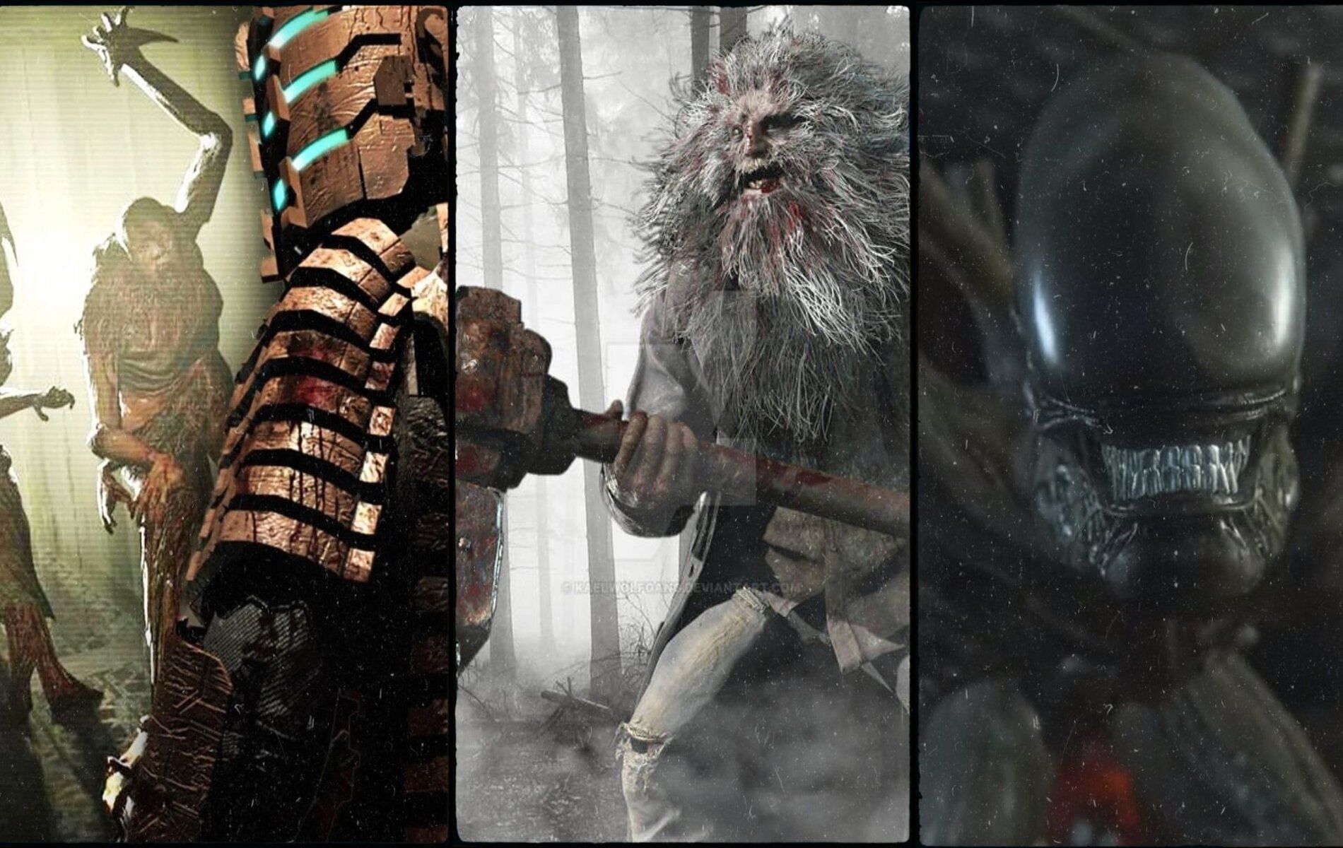 The image depicts artwork and screenshots from Dead Space, Resident Evil 8 and Alien Isolation