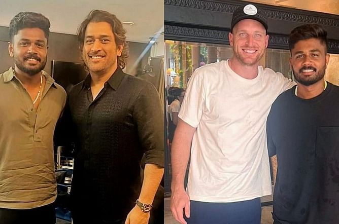 "2 of my favorites" - Sanju Samson poses with MS Dhoni and Jos Buttler in Mumbai