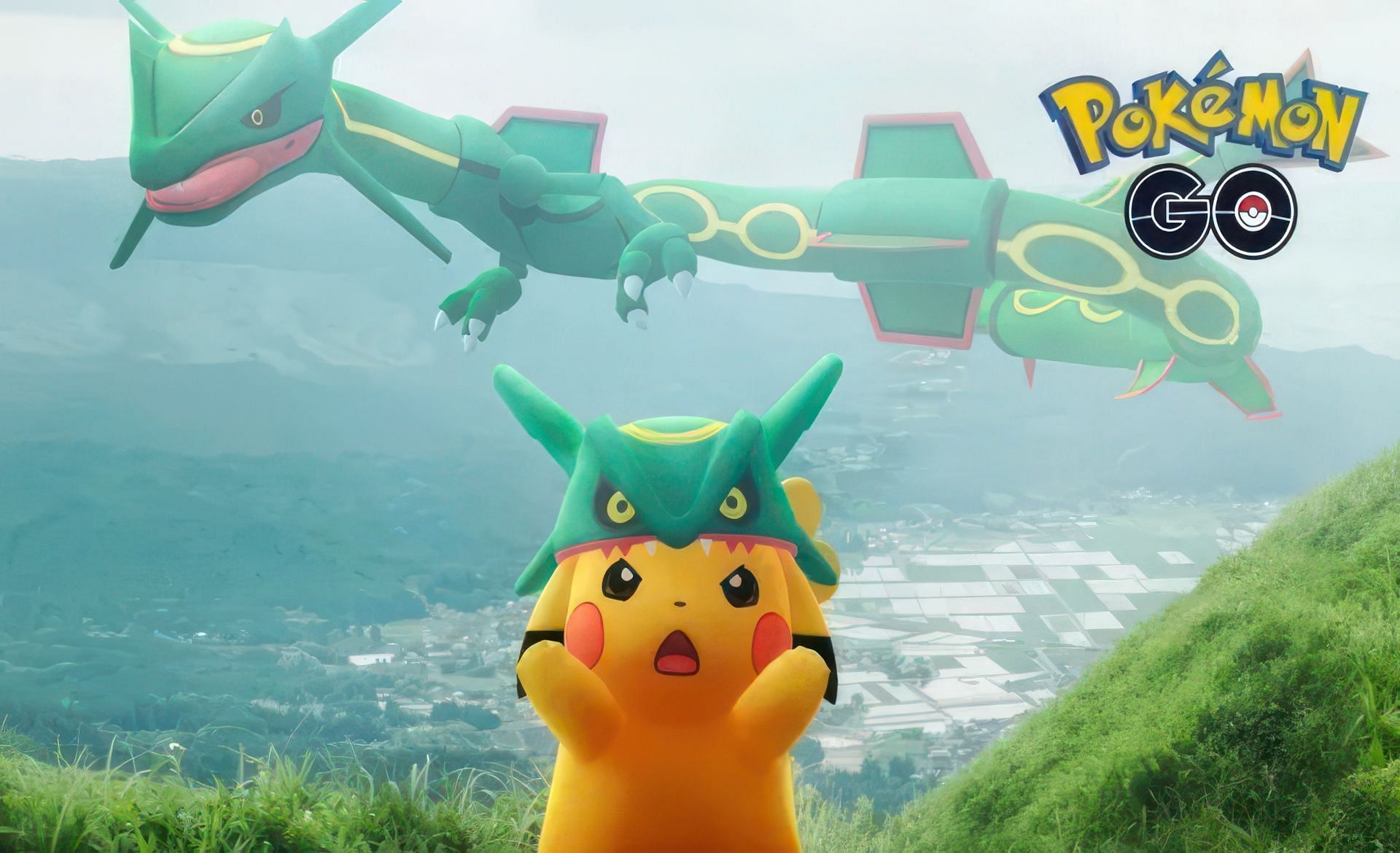 Rayquaza and Pikachu in GO (Image via The Pokemon Company)