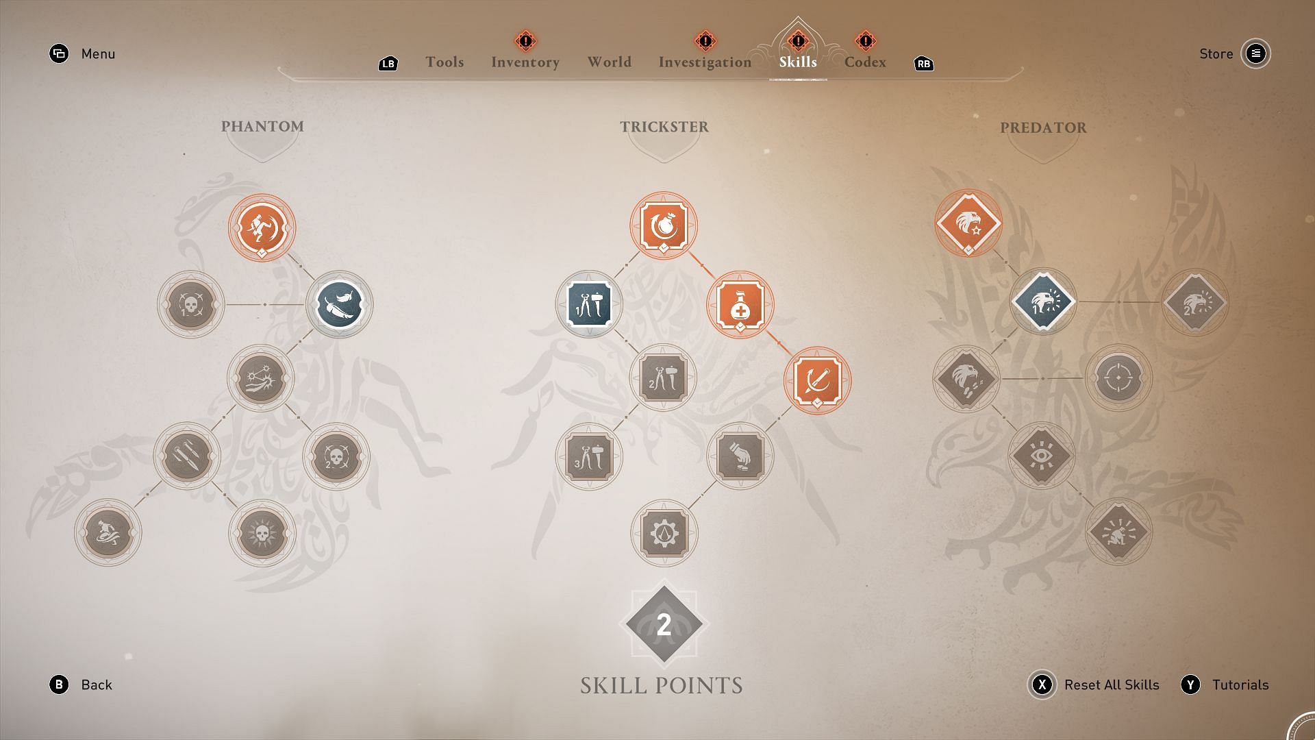 The skill menu of Assassin&#039;s Creed Mirage (Image screenshot from Assassin&#039;s Creed Mirage)