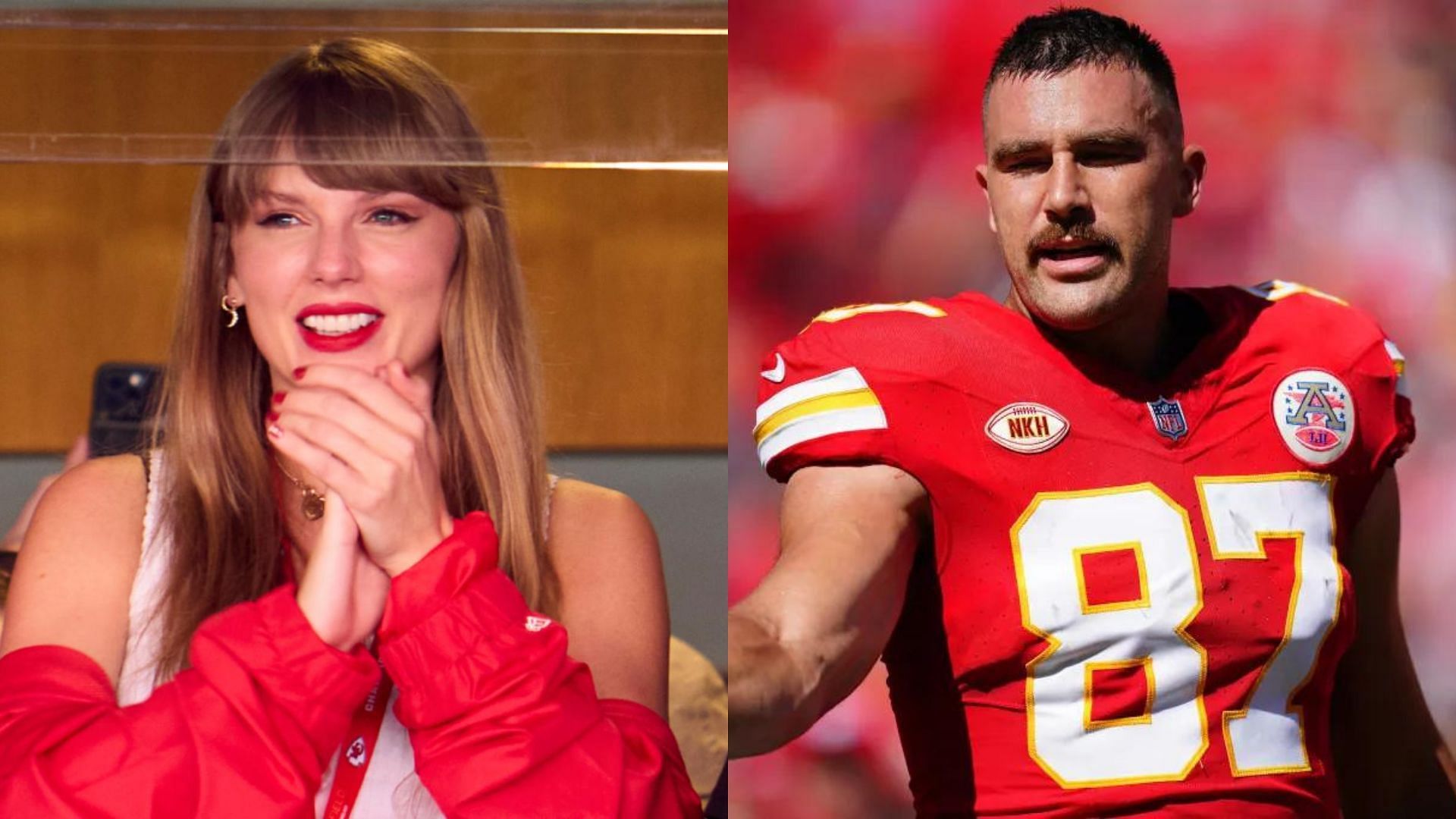 NFL report on how the league promoted Taylor Swift (l) after vitiating Travis Kelce (r)