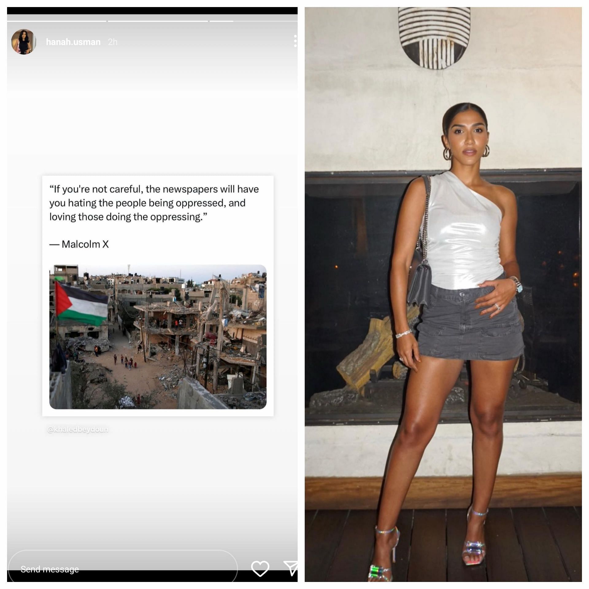 Hannah Usman controversially slides with Palestine in the Hamas battle on her Instagram story.