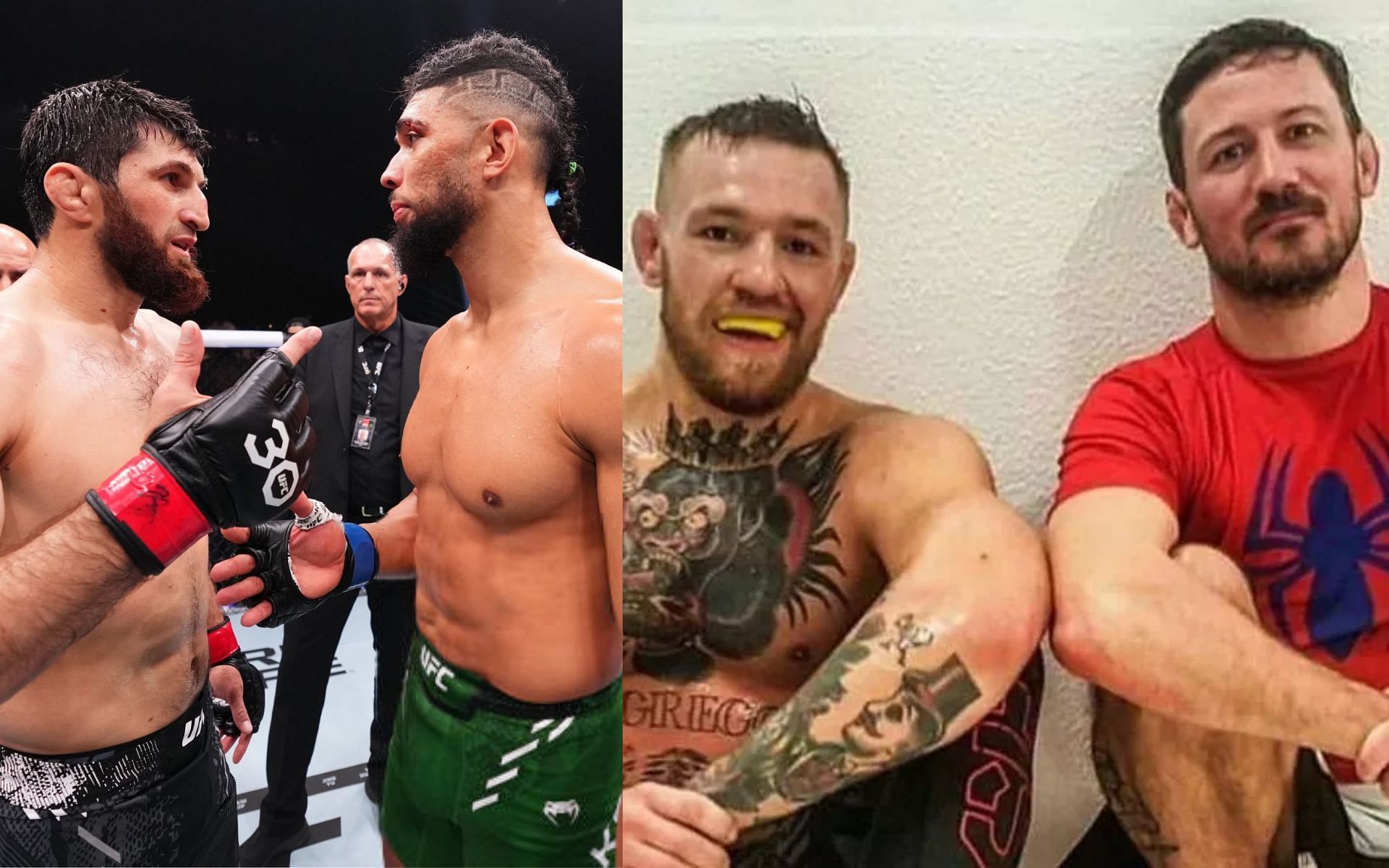 Magomed Ankalaev vs. Johnny Walker (left) and Conor McGregor and John Kavanagh (right) [Images Courtesy: @GettyImages and @coach_kavanagh on Instagram]