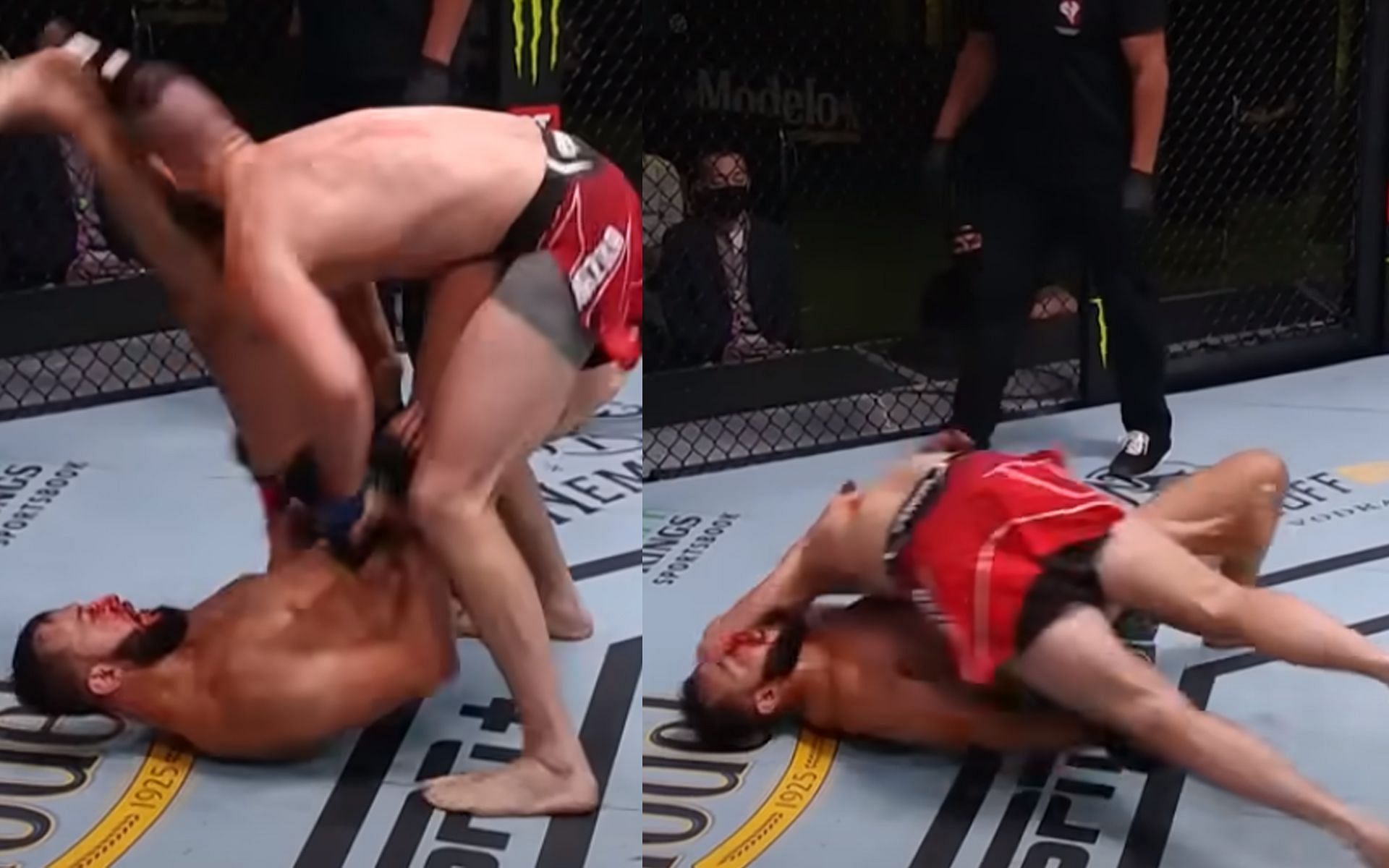 Dominick Reyes almost finished Jiri Prochazka with an upkick (Images via ufcspanol YouTube channel)